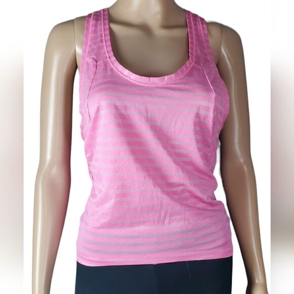 Zyia Pink & Silver Striped Split Back Tank Top - Picture 2 of 6